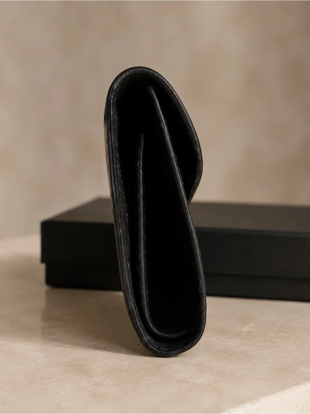 Title: Black Patent Signature Pattern Wallet with Box